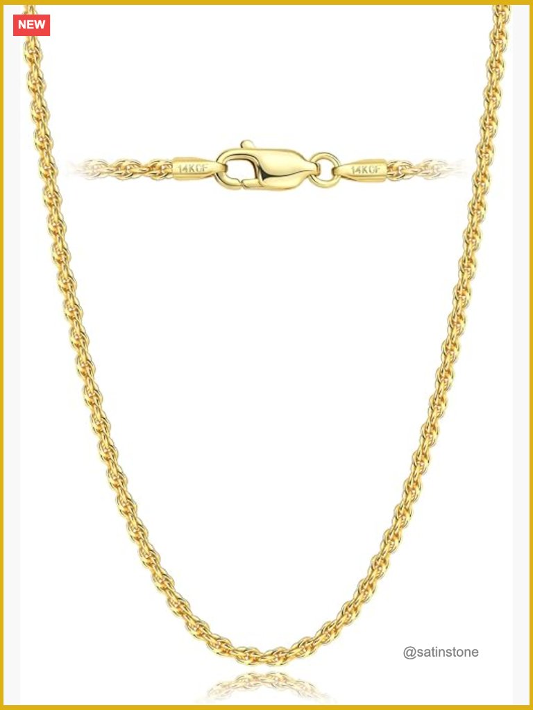 14k Gold Rope Chain Necklace, 2.5mm Dainty Non-Tarnish Unisex